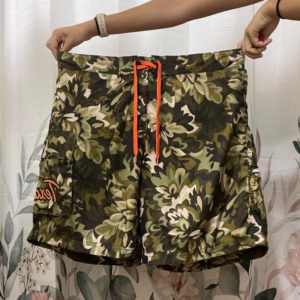 American Crown Camouflage Shorts with Orange Trim